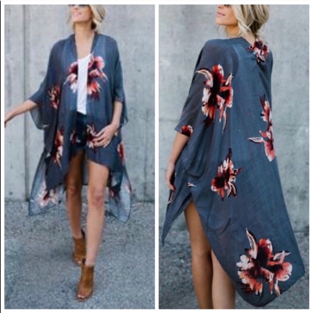 BACK IN STOCK 🌸 floral print boho kimono black - Picture 2 of 3